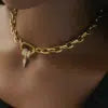 Gold Plated Oval Link Spring Clasp Full Zirconia Charm Necklace Jewelry Women