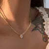 Luxury Waterproof Choker 18k Gold Plated Drop Shape Zirconia Pendant Chain Necklace for Women