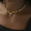 Gold Plated Oval Link Spring Clasp Full Zirconia Charm Necklace Jewelry Women