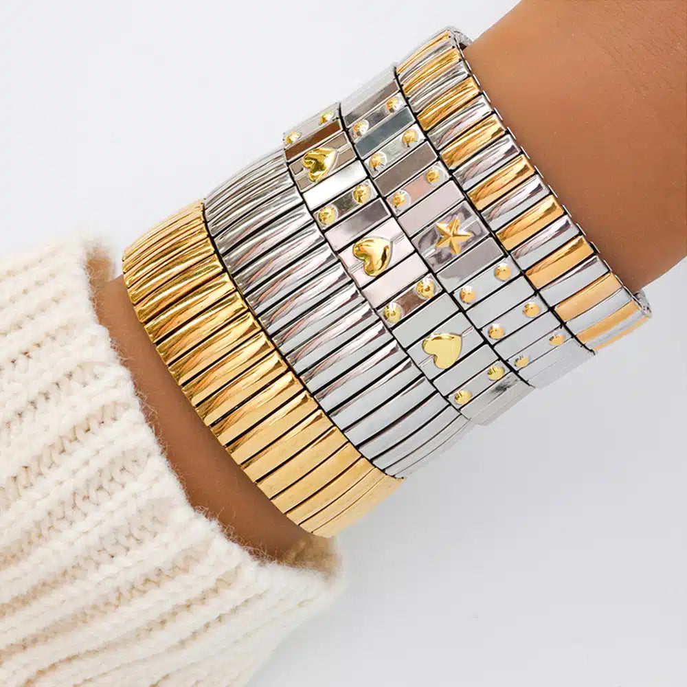 Women's elastic bracelet love five-pointed star zircon two-color waterproof bracelet jewelry