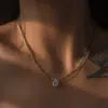 Luxury Waterproof Choker 18k Gold Plated Drop Shape Zirconia Pendant Chain Necklace for Women