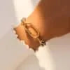 18K Gold Plated Stainless Steel Women's Bracelet Polished Cuban Chain Two-tone Thick Carabiner Bracelet for Women