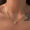 Luxury Waterproof Choker 18k Gold Plated Drop Shape Zirconia Pendant Chain Necklace for Women