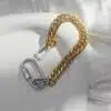18K Gold Plated Stainless Steel Women's Bracelet Polished Cuban Chain Two-tone Thick Carabiner Bracelet for Women
